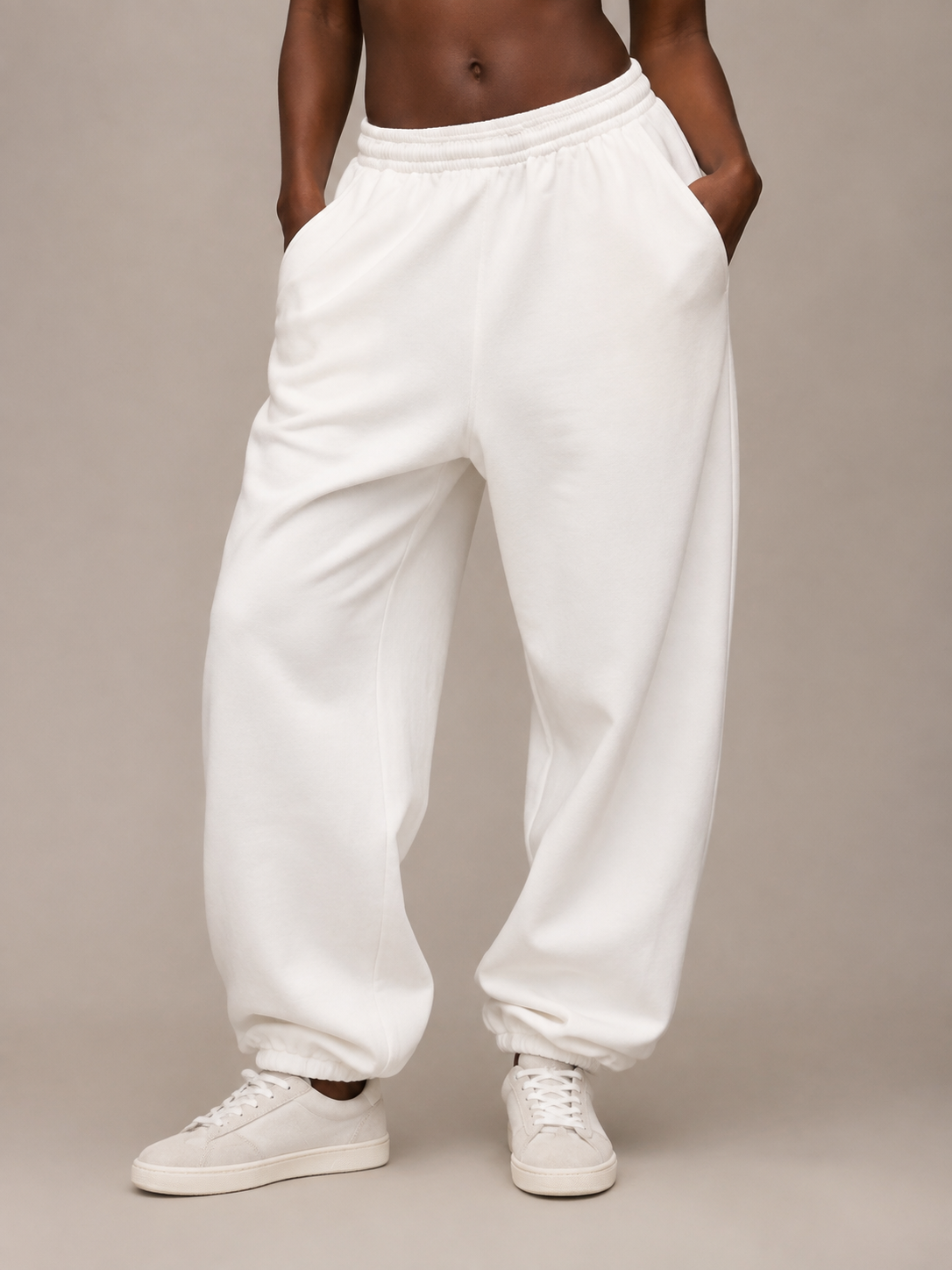 Barrel Leg Relaxed Joggers - White