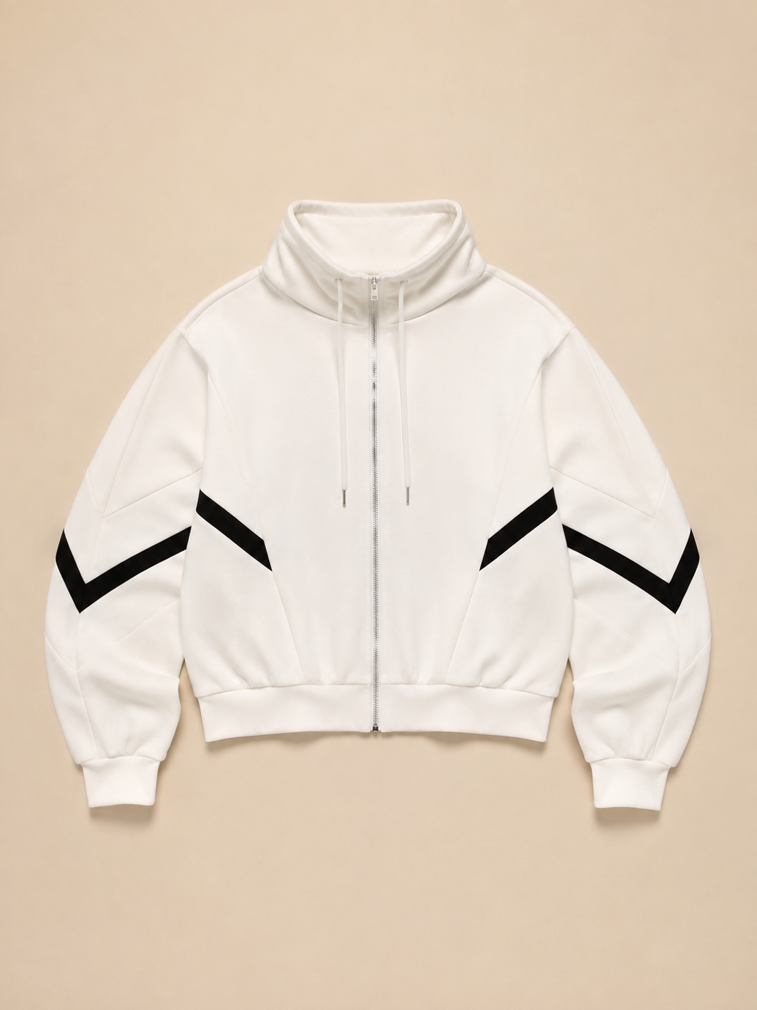 Contrast Funnel Neck Jacket - White
