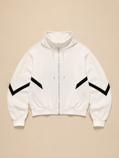 Contrast Funnel Neck Jacket - White