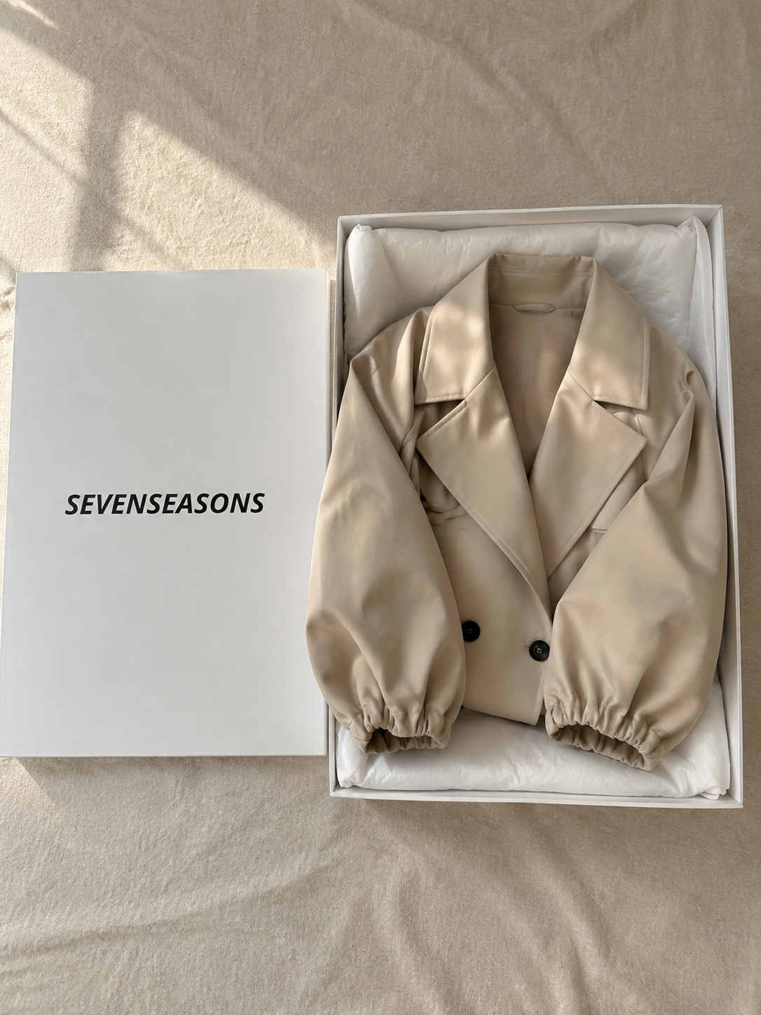 Balloon Sleeve Cropped Trench Jacket - Cream