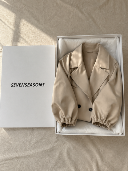 Balloon Sleeve Cropped Trench Jacket - Cream