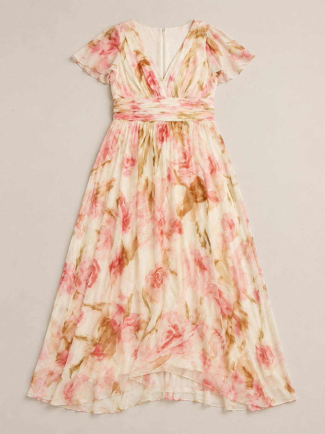 Elara | V Neck Short Sleeve Floral Maxi Dress