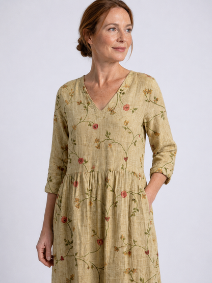 Marina | Floral V Neck Three Quarter Sleeve Maxi Dress