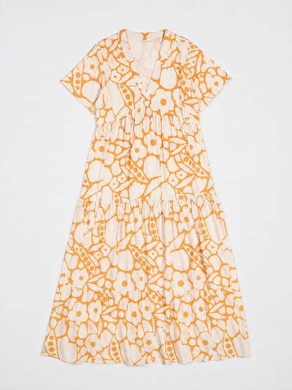 Zuleika | Short Sleeve V Neck Floral Midi Dress