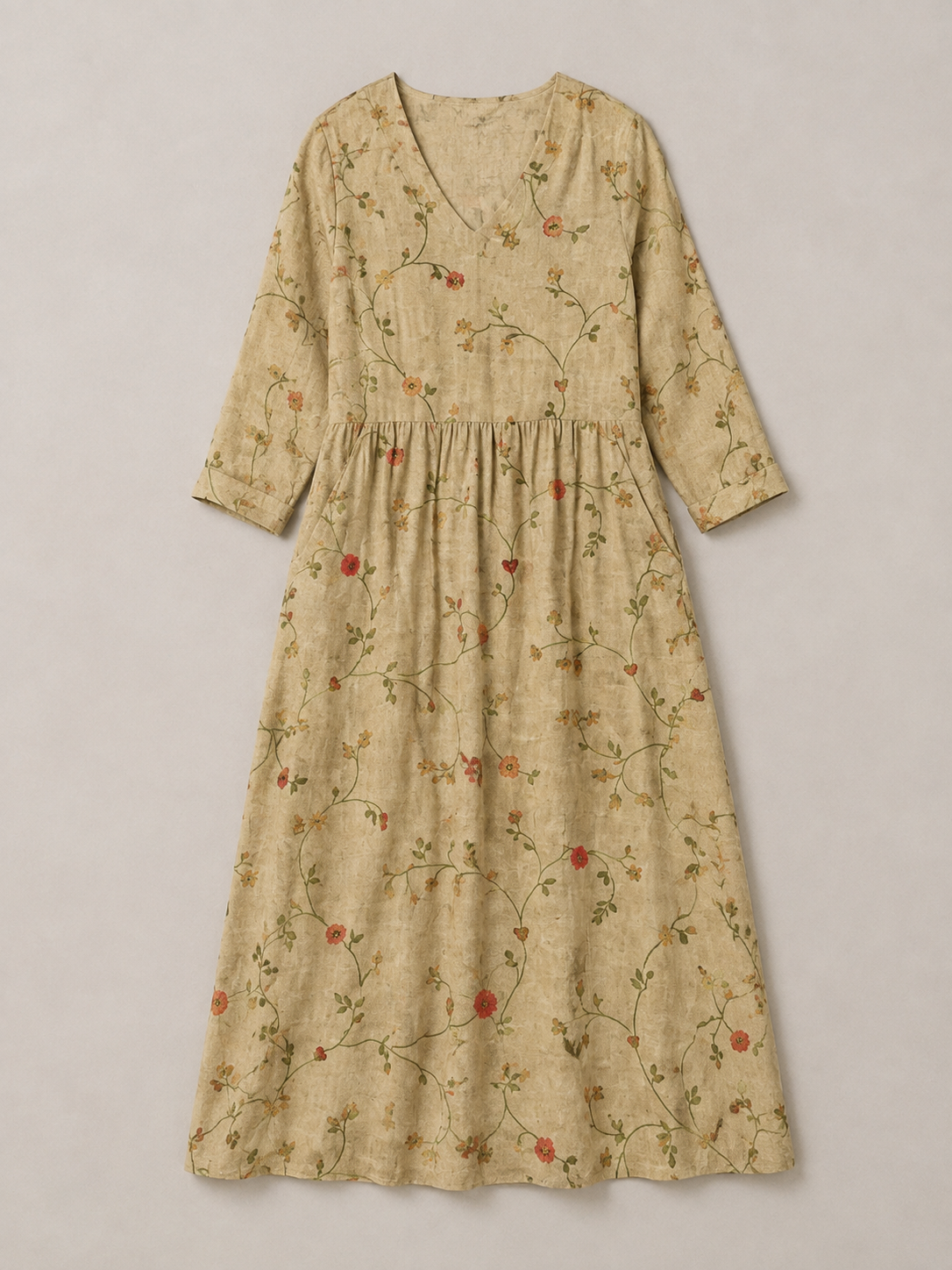 Marina | Floral V Neck Three Quarter Sleeve Maxi Dress