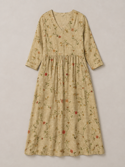 Marina | Floral V Neck Three Quarter Sleeve Maxi Dress