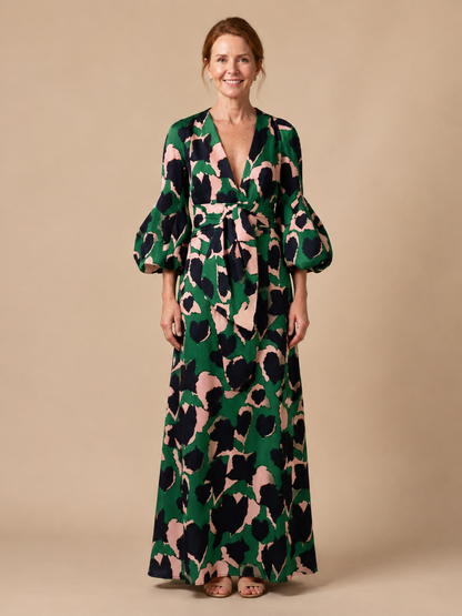 Isolde | V Neck Tie Waist Long Sleeve Maxi Dress