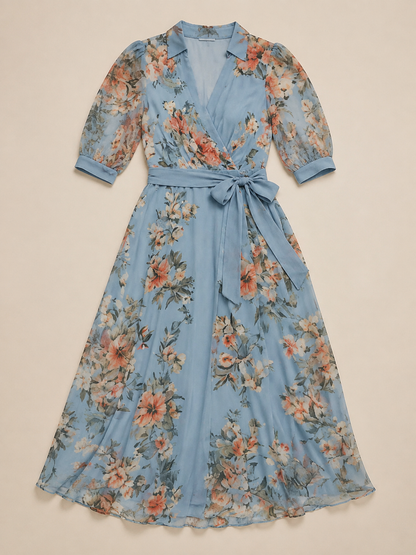 Elowen | Floral Wrap V Neck Maxi Dress