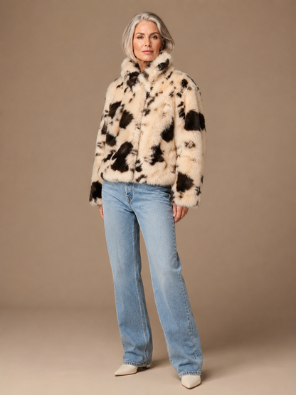 Faux Fur Jacket - Cow Print