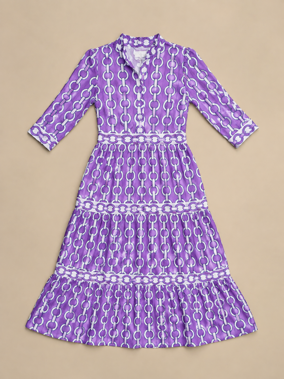 Ysolde | Three Quarter Sleeve Chain Pattern Midi Dress