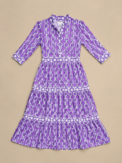 Ysolde | Three Quarter Sleeve Chain Pattern Midi Dress