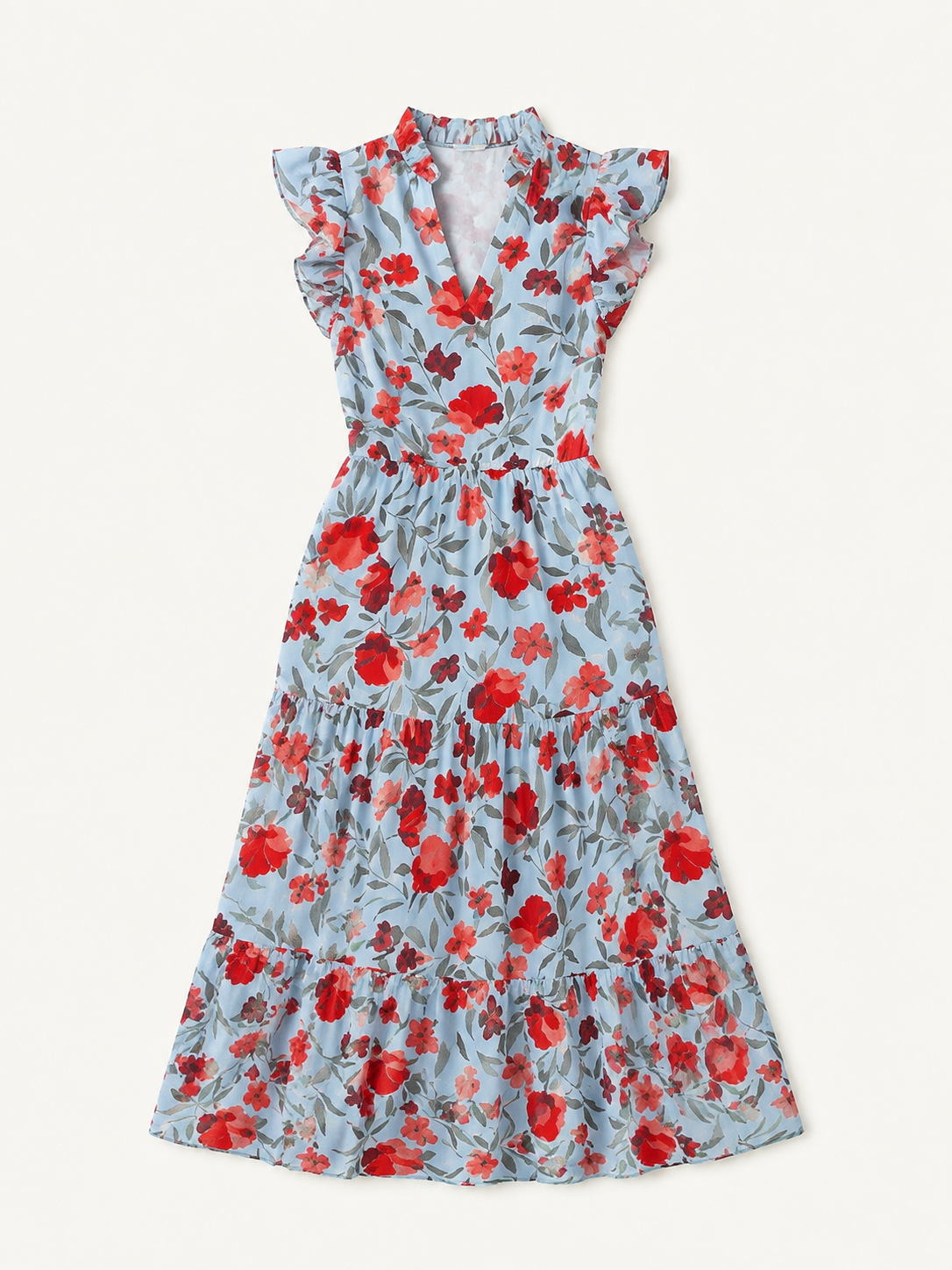 Lila | Floral V-Neck Tiered Midi Dress