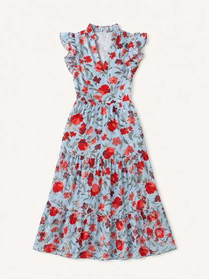 Lila | Floral V-Neck Tiered Midi Dress