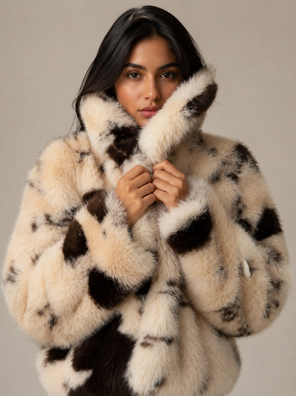 Faux Fur Jacket - Cow Print