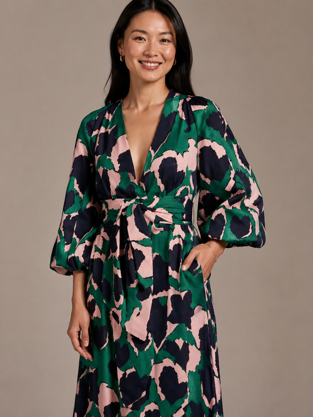 Isolde | V Neck Tie Waist Long Sleeve Maxi Dress