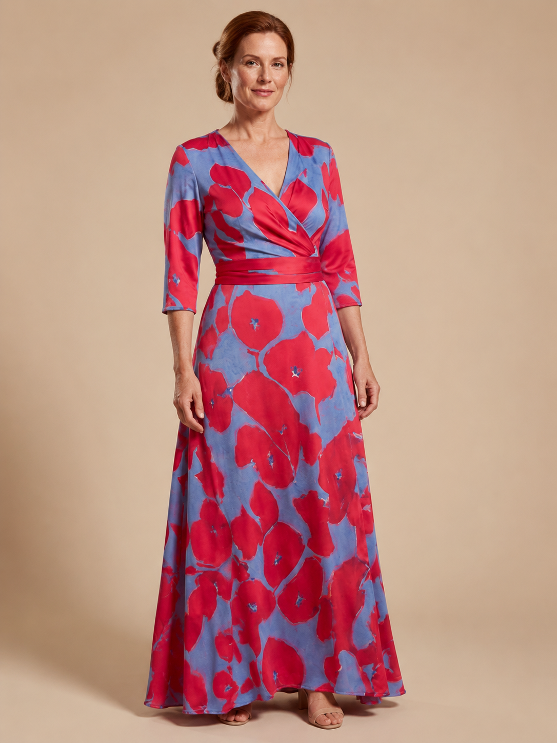 Danielle | Three Quarter Sleeve V Neck Floral Maxi Dress