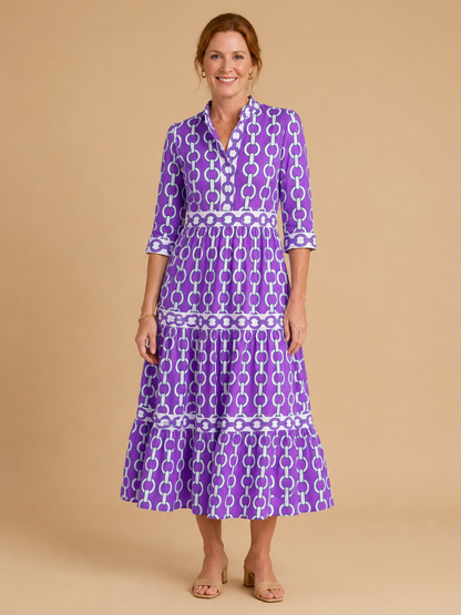 Ysolde | Three Quarter Sleeve Chain Pattern Midi Dress