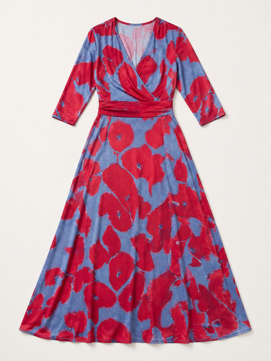 Danielle | Three Quarter Sleeve V Neck Floral Maxi Dress