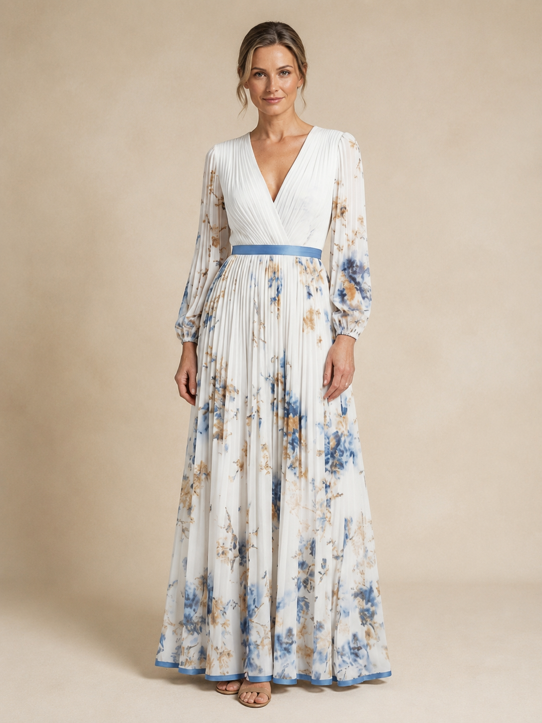 Violet & Grace™ | Long Sleeve V Neck Floral Maxi Dress