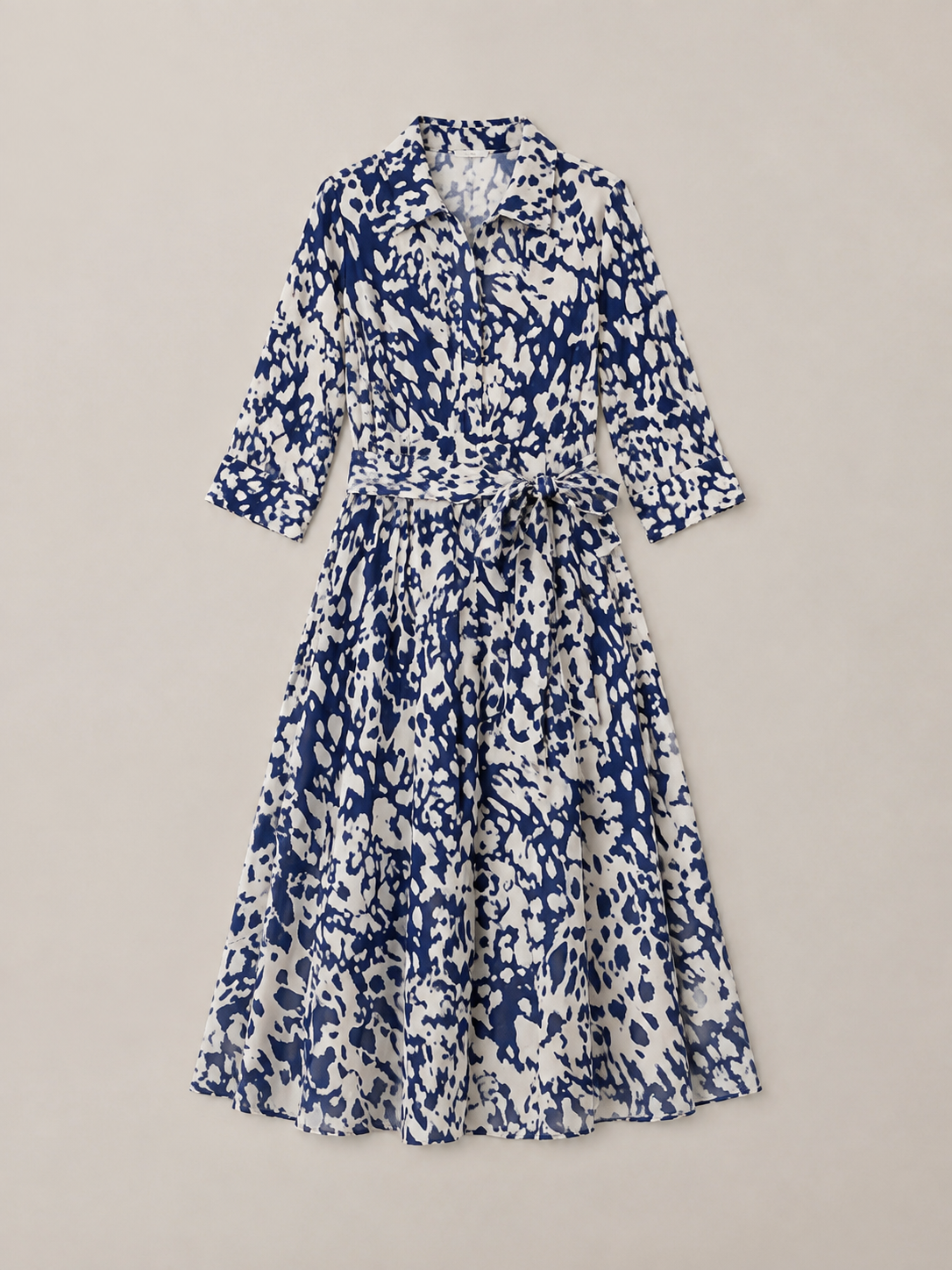 Oriana | Collared Long Sleeve Waist Tie Midi Dress
