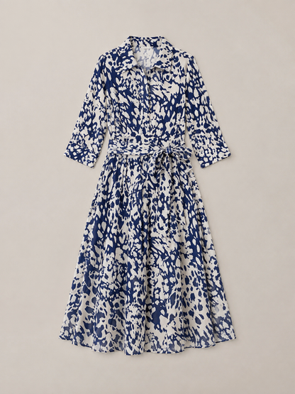 Oriana | Collared Long Sleeve Waist Tie Midi Dress