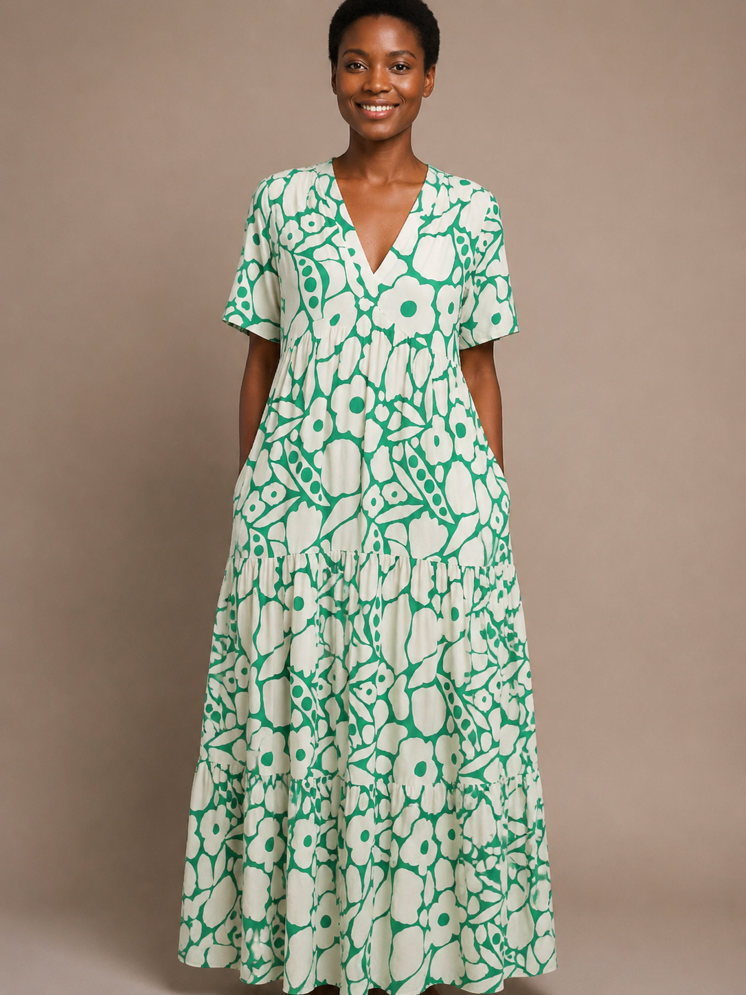 Zuleika | Short Sleeve V Neck Floral Midi Dress