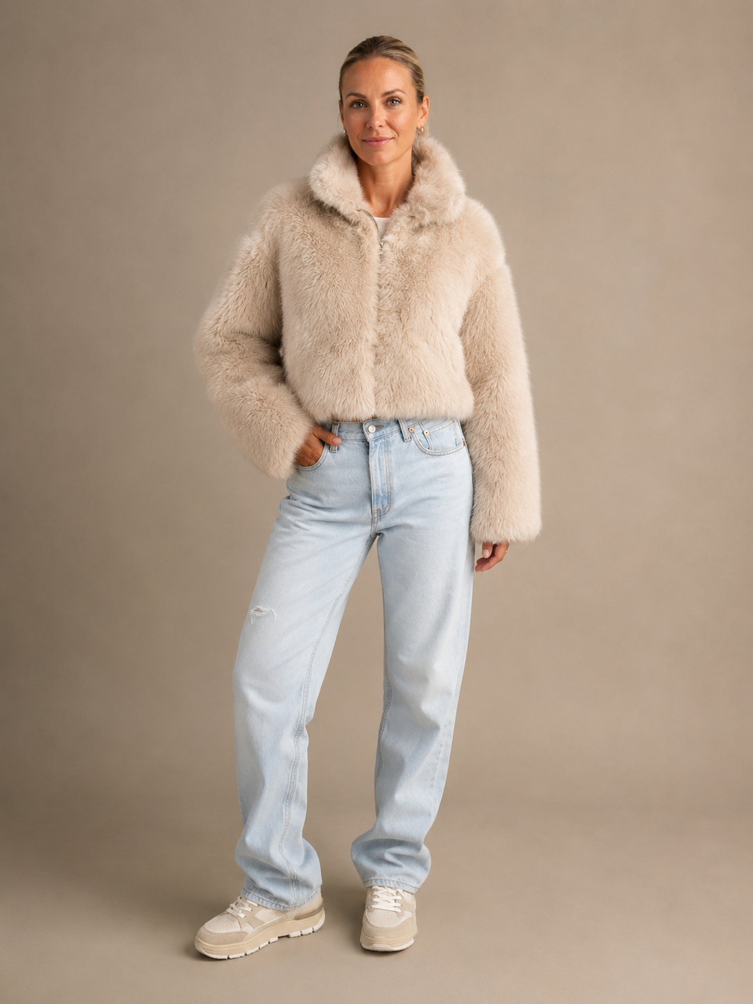 Faux Fur Jacket - Sand