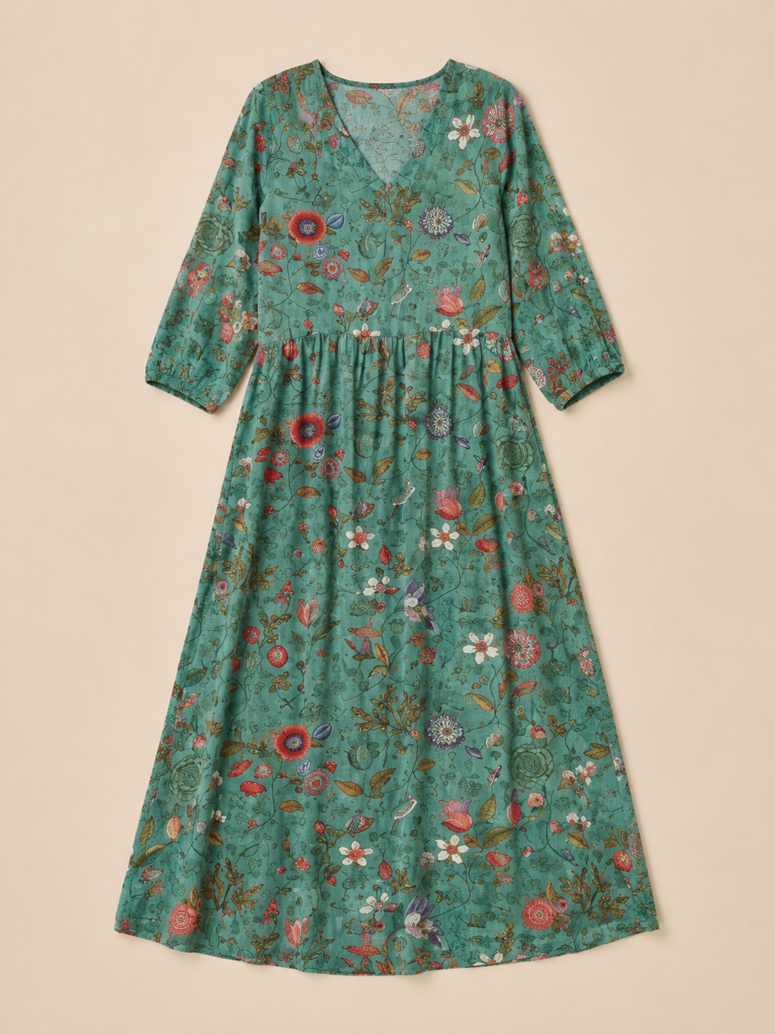 Marina | Floral V Neck Three Quarter Sleeve Maxi Dress