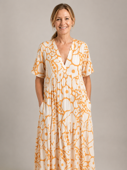 Zuleika | Short Sleeve V Neck Floral Midi Dress