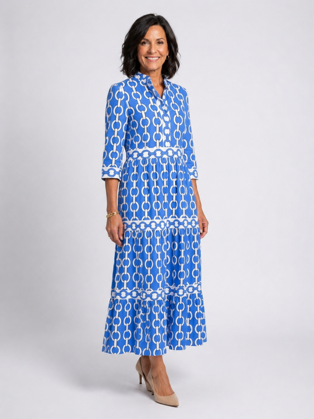Ysolde | Three Quarter Sleeve Chain Pattern Midi Dress