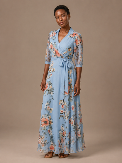 Elowen | Floral Wrap V Neck Maxi Dress