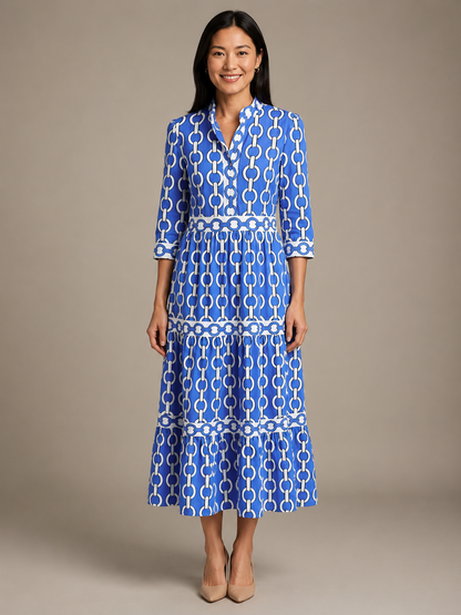 Ysolde | Three Quarter Sleeve Chain Pattern Midi Dress