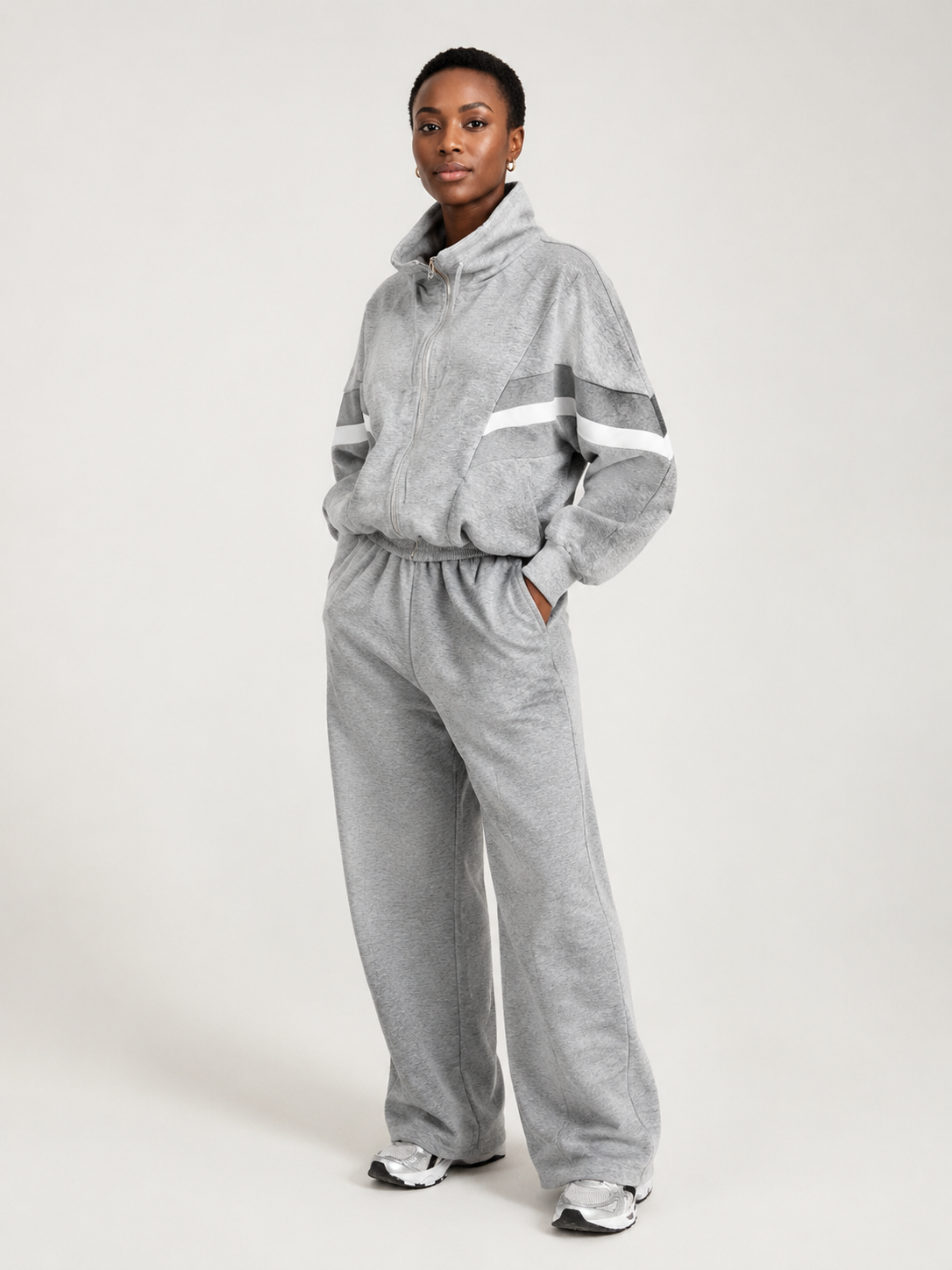 Contrast Funnel Neck Jacket - Grey