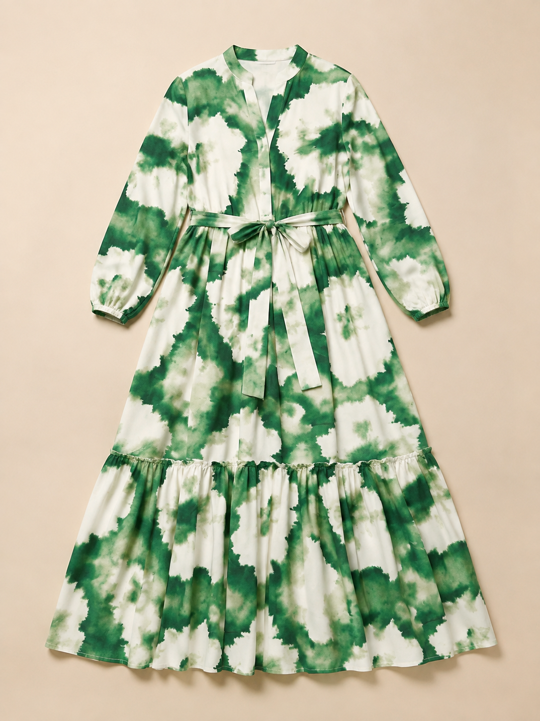 Sabine | Long Sleeve Tie Waist Tiered Maxi Dress