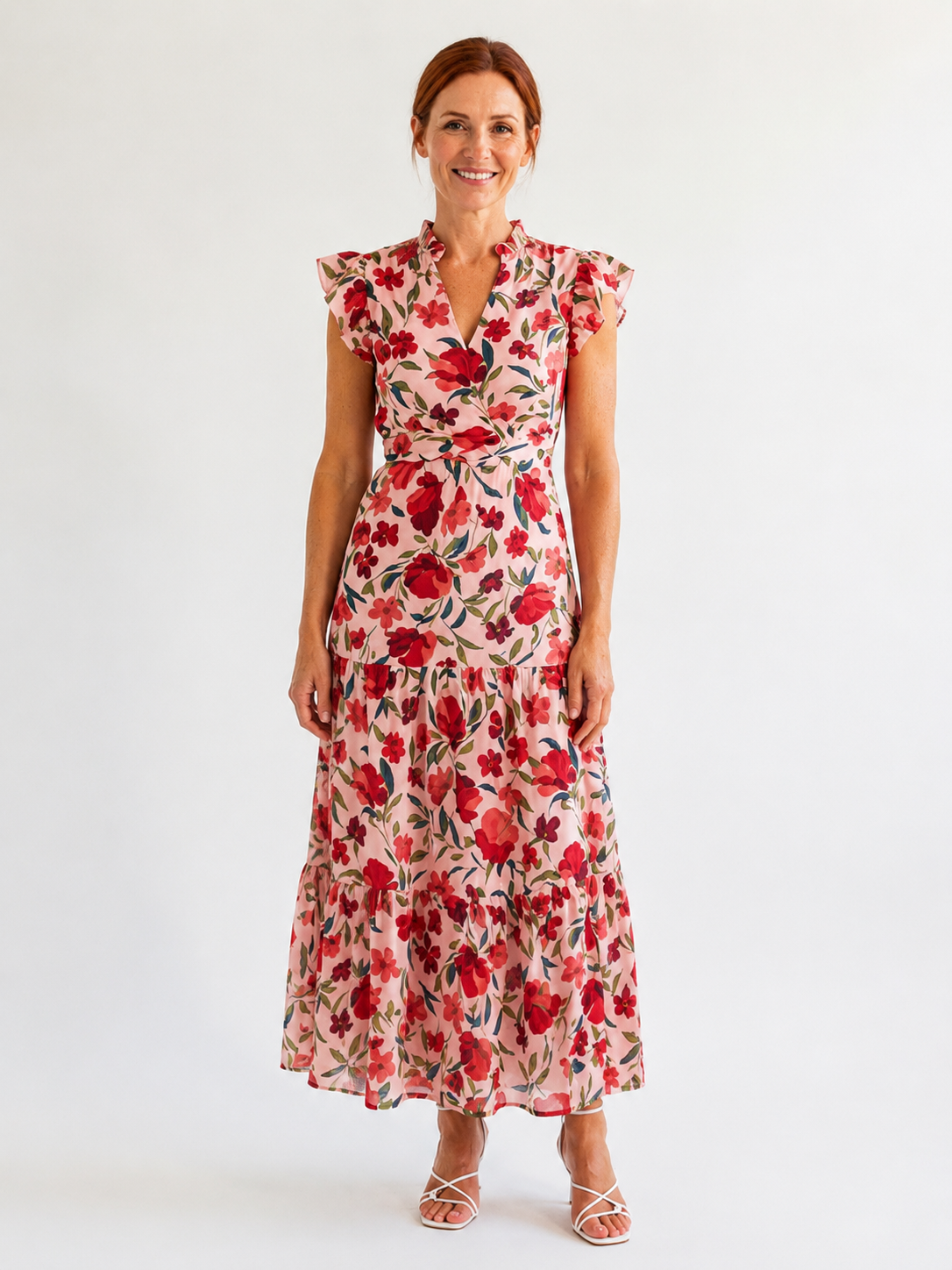Lila | Floral V-Neck Tiered Midi Dress
