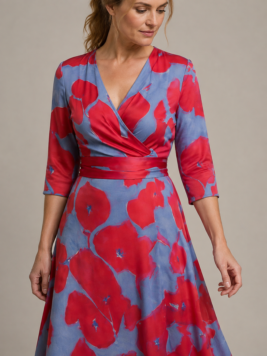 Danielle | Three Quarter Sleeve V Neck Floral Maxi Dress