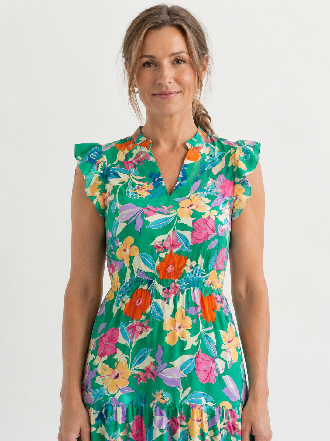 Lila | Floral V-Neck Tiered Midi Dress