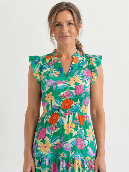 Lila | Floral V-Neck Tiered Midi Dress