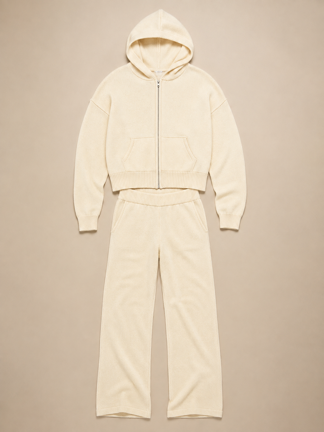 Hooded Knit Tracksuit - Cream