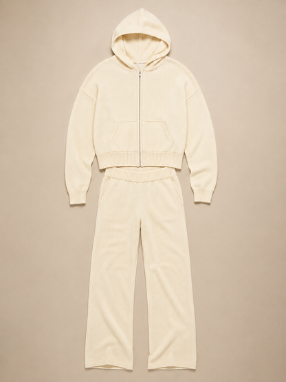 Hooded Knit Tracksuit - Cream
