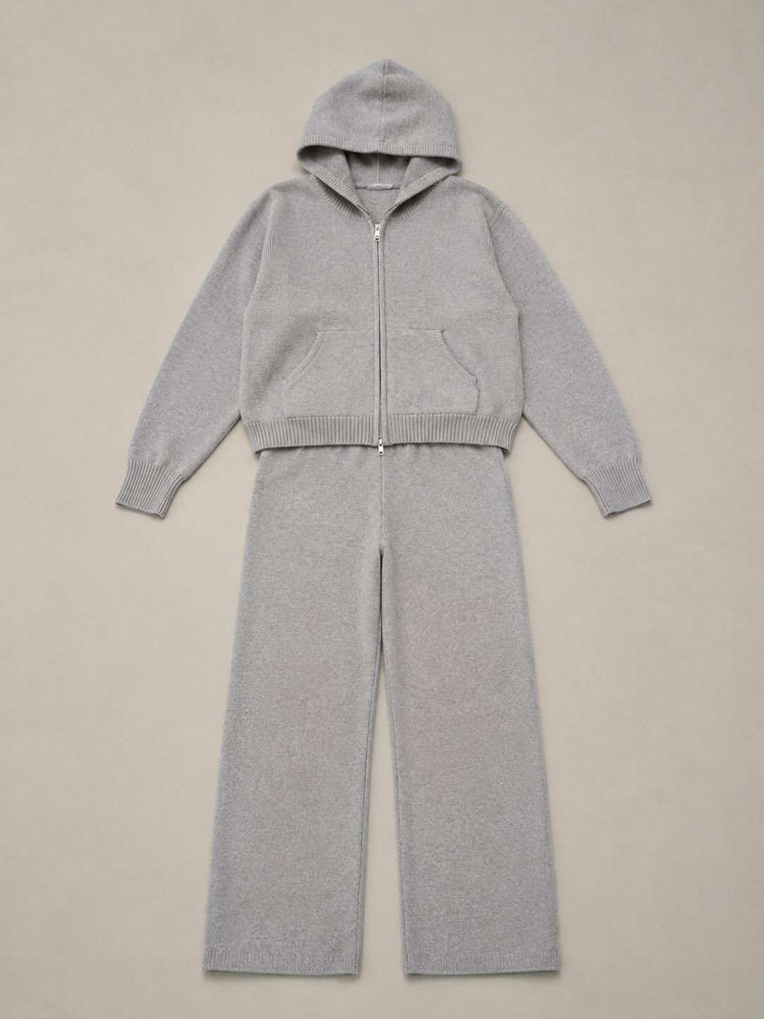 Hooded Knit Tracksuit - Grey