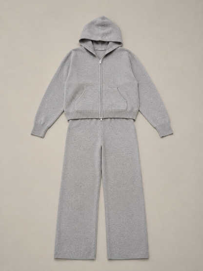 Hooded Knit Tracksuit - Grey