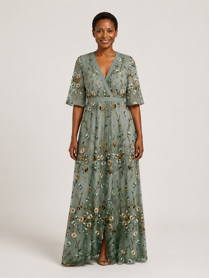 Violet & Grace™ | Floral V Neck Short Sleeve Maxi Dress
